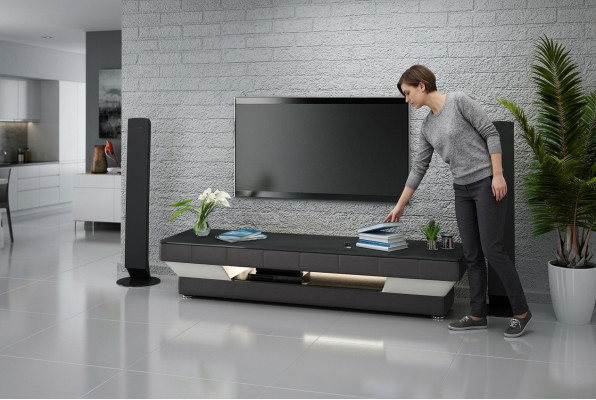 RTV TV Sideboard Leder Glas Tisch Fernseh Schrank Tisch Lowboard Mo.J