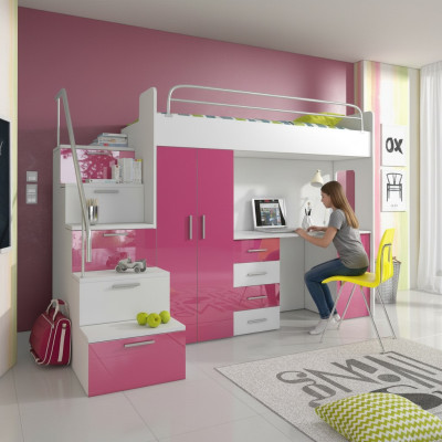 Doppelstockbett Etagenbett Doppelbett Jugend Bett Betten mit Schrank Tisch Neu