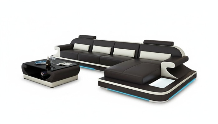 Ledersofa Couch Wohnlandschaft Ecksofa Eck Garnitur Design Modern Sofa G8021C