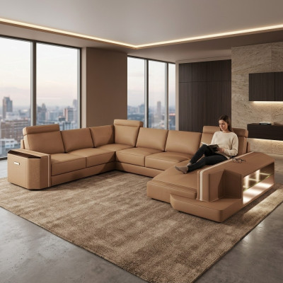 Wohnlandschaft Ecksofa Couch Ledersofa Sofa Polster Sitz Eck Garnitur Carlington