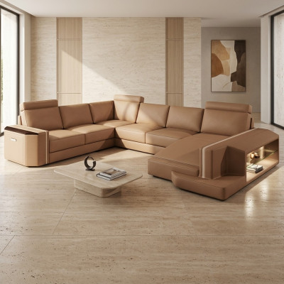 Wohnlandschaft Ecksofa Couch Ledersofa Sofa Polster Sitz Eck Garnitur Carlington