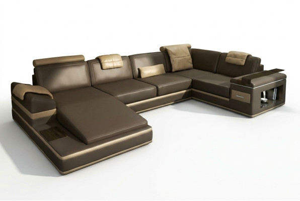 Ecksofa Sofa Couch Polster Leder Garnitur Wohnlandschaft Ecke Wohn Braun PHM104