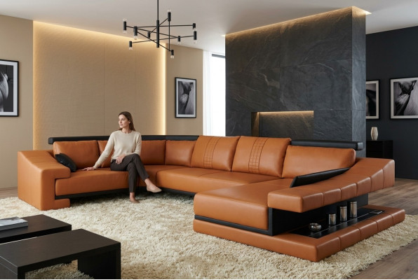 Ledersofa Wohnlandschaft XXL Ecksofa Bigsofa Couch Garnitur Designersofa PHM105
