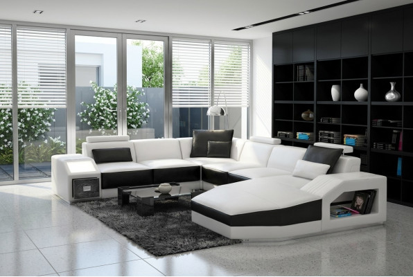 Wohnlandschaft Ecksofa Design Sofa Couch Polster Sitz Ecke U Form Weiß PHM110