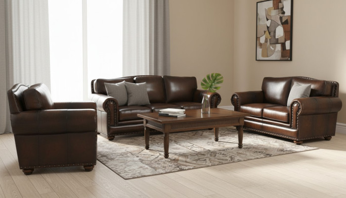 Antik Chesterfield 3+2+1 Leder Sofa Couch Polster 100% Echtes Leder  jvmoebel