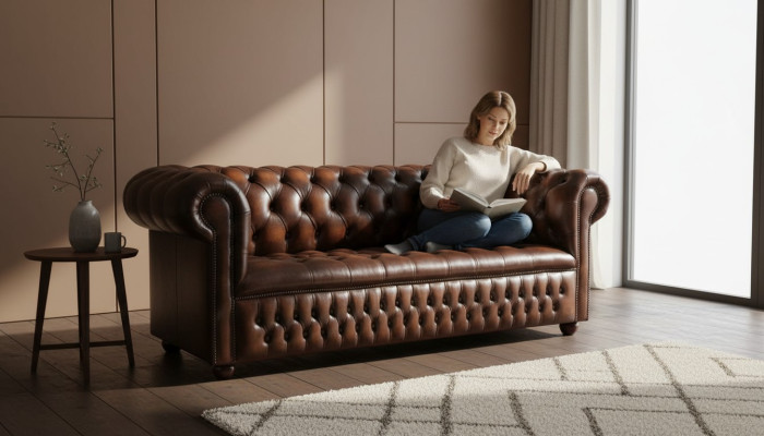 Antik Chesterfield Leder Sofa Couch Polster 100% Echtes Leder 3 Sitzer jvmoebel