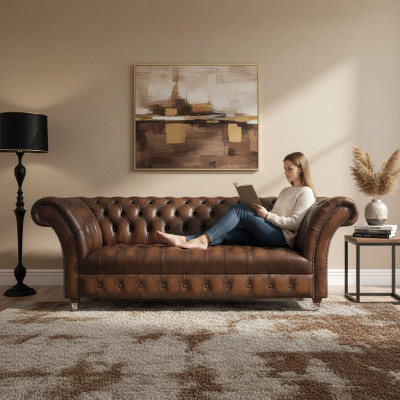 3 Sitzer Chesterfield Poster Sofa Couch Leder Textil Stoff Sofas William III