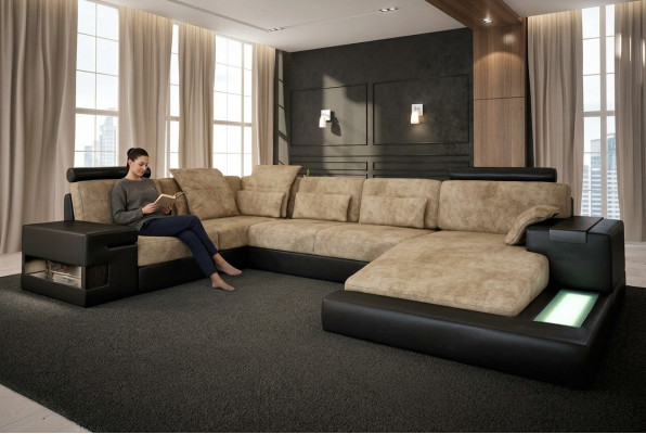 Ledersofa Couch Sofa Polster Wohnlandschaft U-Form Ecksofa Design Sofa Bellini