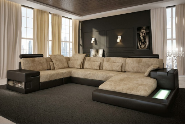Ledersofa Couch Sofa Polster Wohnlandschaft U-Form Ecksofa Design Sofa Bellini