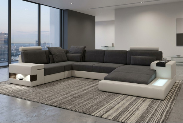 Wohnlandschaft Stoff Sofa Eck Sofa Couch Polster Garnitur U Form Stoff B-Grau