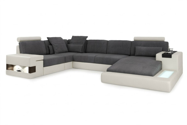 Wohnlandschaft Stoff Sofa Eck Sofa Couch Polster Garnitur U Form Stoff B-Grau