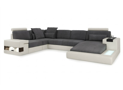 Wohnlandschaft Stoff Sofa Eck Sofa Couch Polster Garnitur U Form Stoff B-Grau