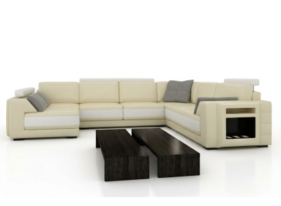 Designersofa Ecksofa Couch Ledersofa Polster Sitz Eck Garnitur +Licht PHM3027