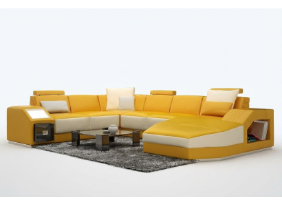 Ledersofa Ecksofa Big Sofa Sofa Couch Polster Eck Wohnlandschaft mit Licht Neu