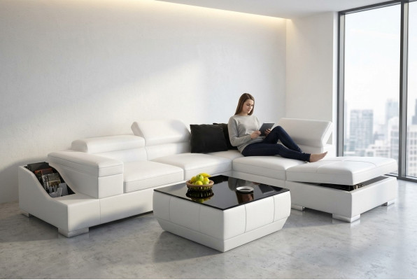 Ledersofa Sofa Couch Modern Wohnlandschaft Ecksofa Eck Design Garnitur