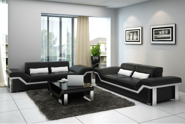 Ledersofa Sofa Couch Wohnlandschaft 3+3 Garnitur Design Modern Sofas Neu