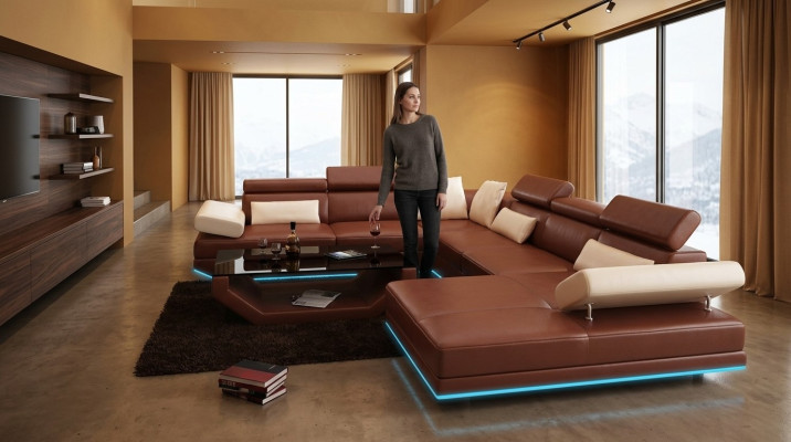 Ledersofa Sofa Couch Wohnlandschaft Ecksofa Garnitur Design Modern Sofa K5009
