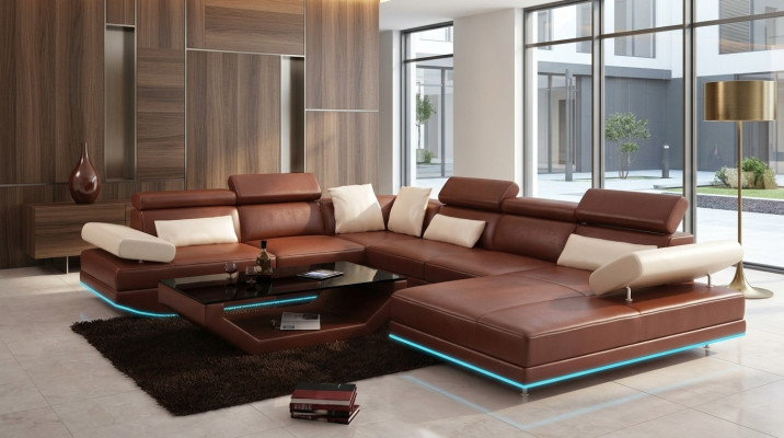 Ledersofa Sofa Couch Wohnlandschaft Ecksofa Garnitur Design Modern Sofa K5009