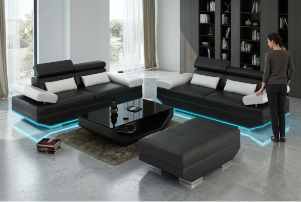 Ledersofa Sofa Couch Wohnlandschaft 3+3 Garnitur Design Modern Sofa K5009E