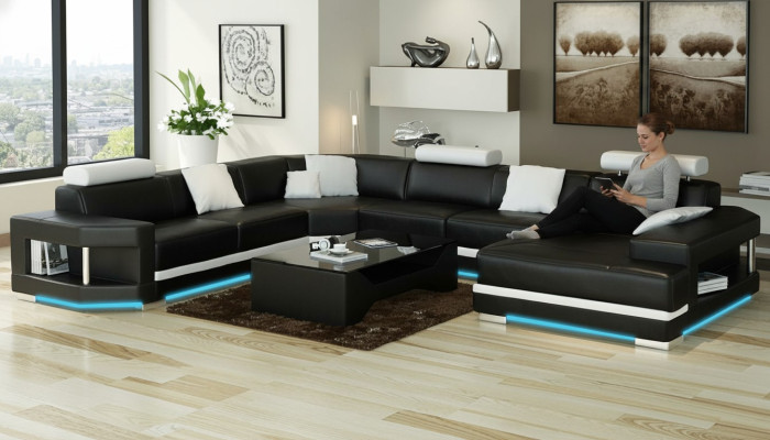 Ledersofa Sofa Couch Wohnlandschaft Ecksofa Garnitur Design Modern Sofa K5012