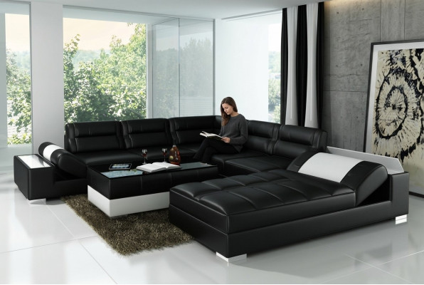 Ledersofa Sofa Couch Wohnlandschaft Ecksofa Garnitur Design Modern Sofa L6001