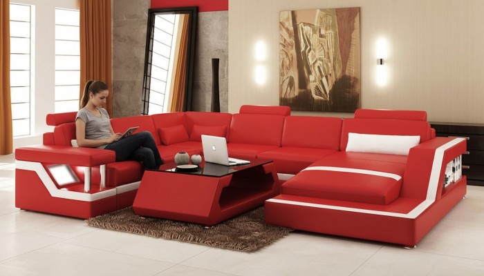 Ledersofa Couch Wohnlandschaft Ecksofa Eck Garnitur Design Modern Sofa L6002