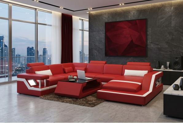 Ledersofa Couch Wohnlandschaft Ecksofa Eck Garnitur Design Modern Sofa L6002