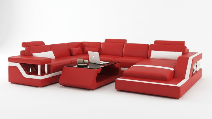 Ledersofa Couch Wohnlandschaft Ecksofa Eck Garnitur Design Modern Sofa L6002