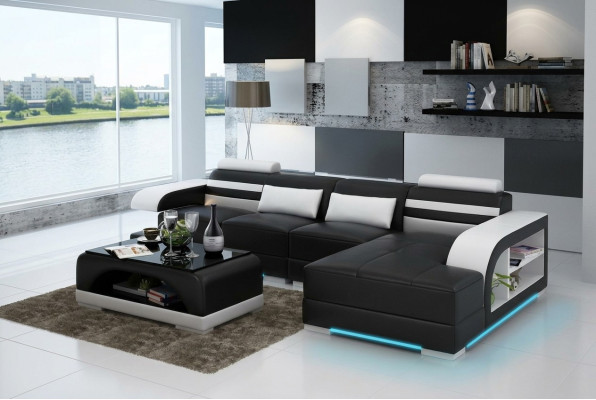 Ledersofa Couch Wohnlandschaft Ecksofa Eck Garnitur Design Modern Sofa G8033C