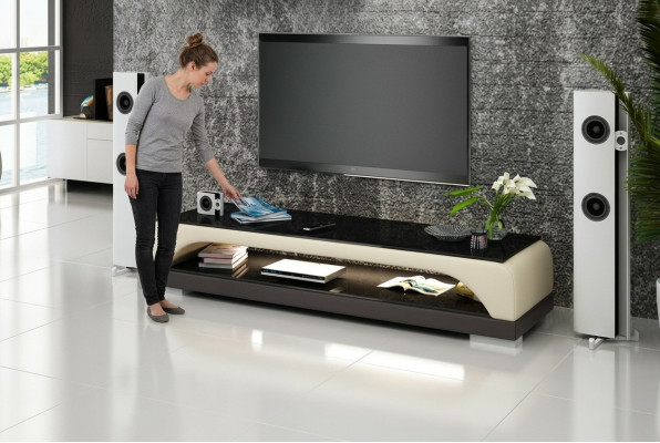 RTV TV Sideboard Leder Glas Tisch Fernseh Schrank Tisch Designer Dekor
