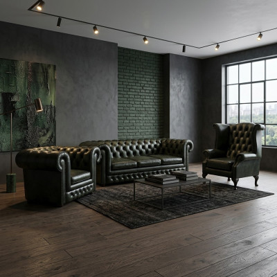 Ledersofa Sofa Couch Polster Chesterfield Set Echtleder Garnitur Sofas Couchen
