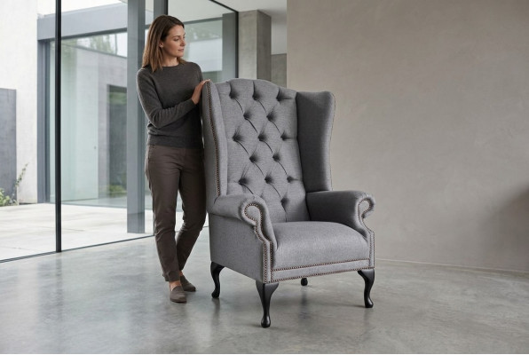 Ohrensessel Sessel Fernseh Design Polster Sofa Couch Chesterfield Textil Neu 364
