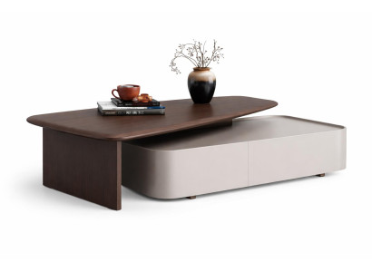 Moderner eleganter Couchtisch mit doppellagiger Holzoberfläche