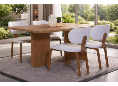 Stilvolles Esszimmer Set Exklusiver Brauner Esstisch 4x Polsterstühle