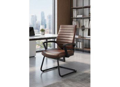 Moderner Bürostuhl in Braun mit ergonomischer Rückenlehne und Metallgestell