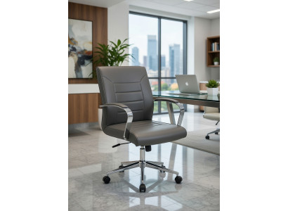 Bürosessel Grau mit stabilem Chromgestell und ergonomischem Design