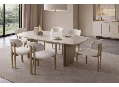 Beiges Esszimmer-Set großer Esstisch  gepolsterte Stühle Esszimmermöbel