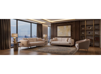Moderne Wohnzimmer Couchgarnitur Beige 3-Sitzer Sofas Textilsessel