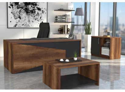 Schreibtisch Set Holz Grau mit Sideboard und Couchtisch modern