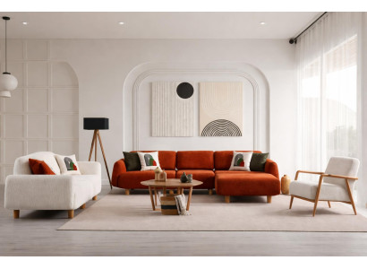 Polstergarnitur 4-Sitzer Sofa 3-Sitzer Sofa Sessel Pouf Weich