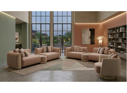 Luxus Wohnzimmer Beige 2x Sofa und Sessel im modernen Design 3tlg