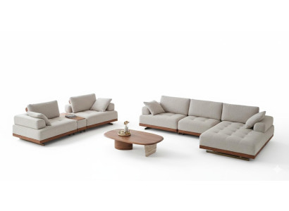 Edle Braun-Beige Sofagarnitur Stilvolles Ecksofa 3-Sitzer Couchtisch
