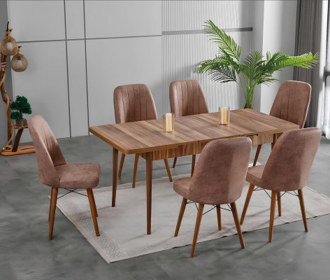 Esszimmer Essgruppen Esstisch Stühle Modern Braun Holz Rechteckig