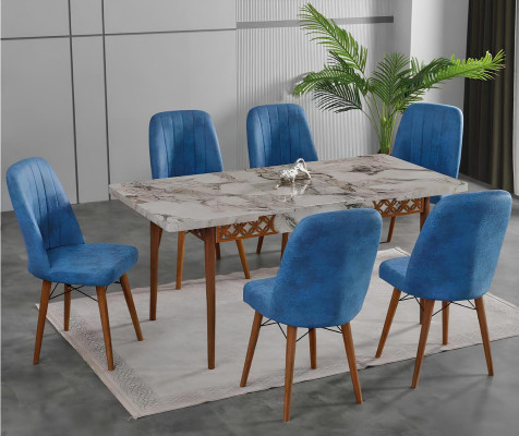 Esszimmer Essgruppen Esstisch Stühle Weiß Blau Rechteckig Holz Mramor