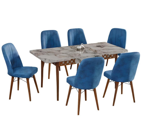 Esszimmer Essgruppen Esstisch Stühle Weiß Blau Rechteckig Holz Mramor
