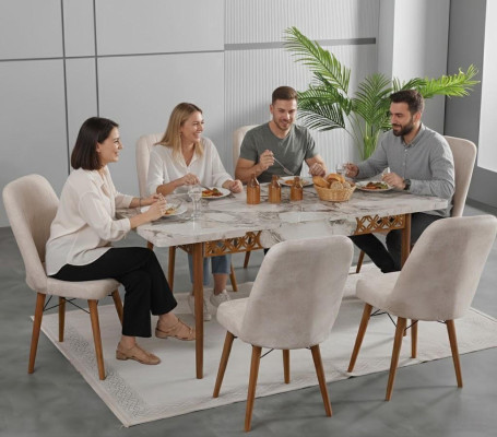 Esszimmer Essgruppen Esstisch Stühle Rechteckig Mramor Weiß Komfort