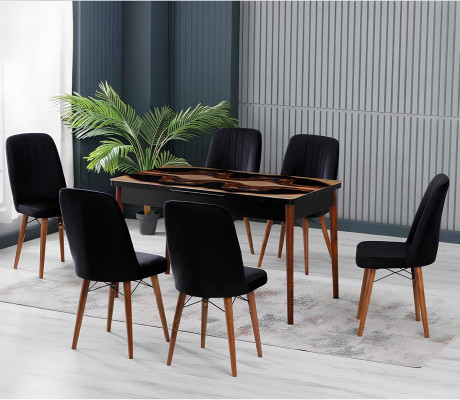 Esszimmer Essgruppen Esstisch Stühle Schwarz Mramor Modern Komfort