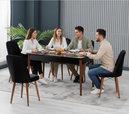 Esszimmer Essgruppen Esstisch Stühle Schwarz Mramor Modern Komfort