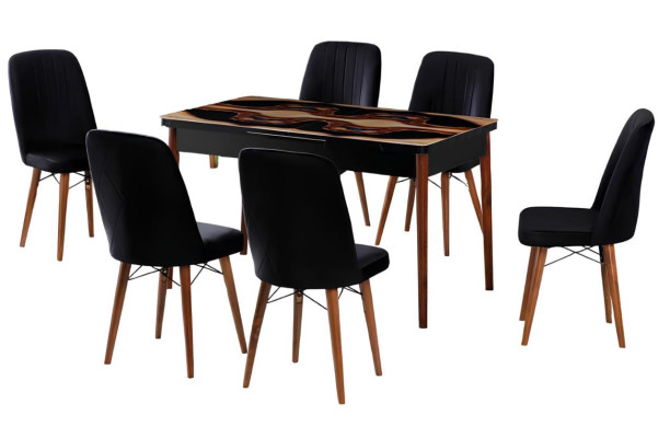 Esszimmer Essgruppen Esstisch Stühle Schwarz Mramor Modern Komfort