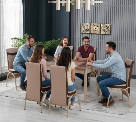 Esszimmer Essgruppen Esstisch Stühle Beige Rechteckig Stoff Modern